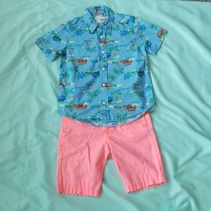 Boys Salmon Khaki Shorts and Beach Shirt